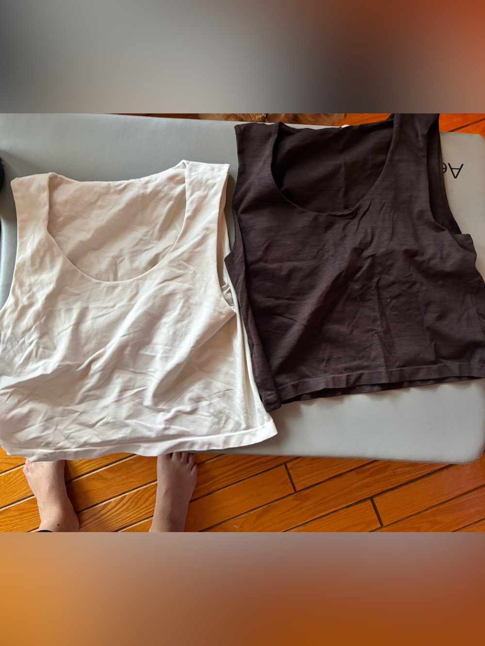 Two Cute Yogalicious Basic Scoop Neck Tank Tops - Cream & Dark Brown